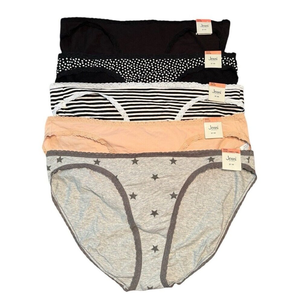 Lot of 5 Jenni Women's Sz 3XL Lace Trim Cotton Bikini Panties Underwear